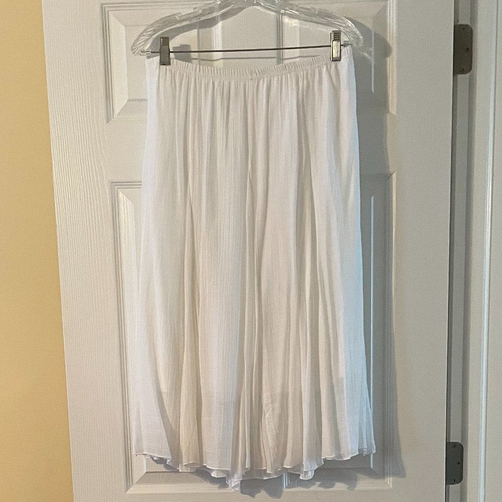 White Gauze Pleated Flare Skirt, L